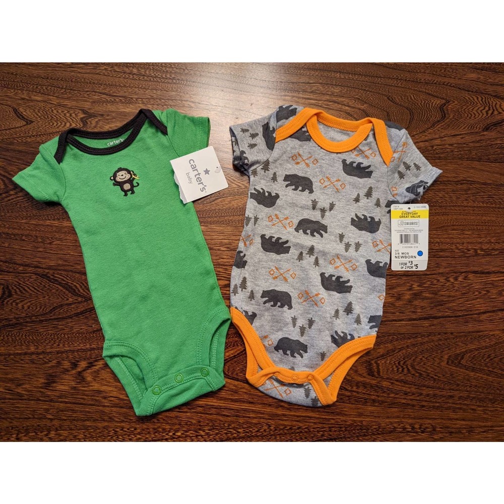 Carter's & Swiggles Newborn Baby Onesies Lot Of 2 NWT